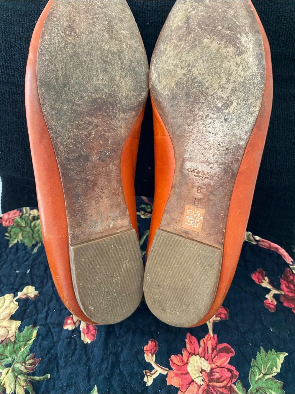 COACH Vtg “Oakland Leather Flats” Size 8 Tan/Orange Woven Chevron Pointed Toe